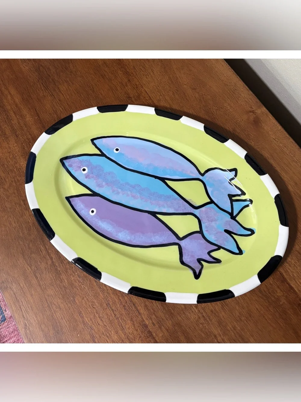 Berryware USA Hand Painted Fish Oval Platter Farmhouse Artsy Coastal Retro